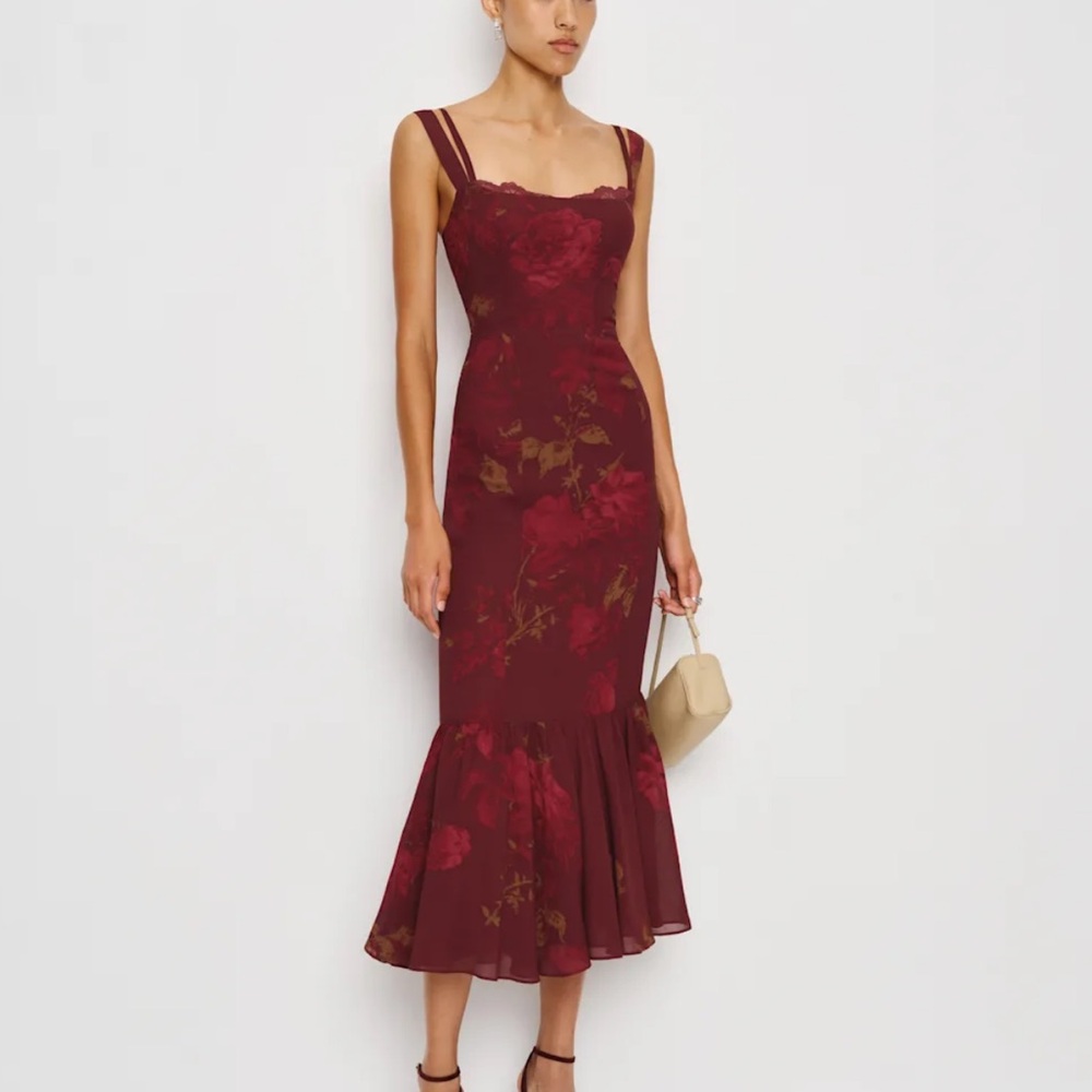 Reformation Burgundy Floral Midi Dress